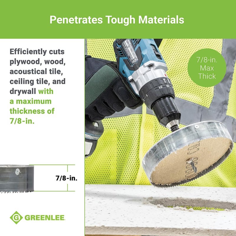 Greenlee 6-3/8" Heavy-Duty Steel Recessed Lighting Hole Saw, 6-3/8" Recessed Light Hole Saw for Wood, Ceiling, Drywall, Tile - Image 4
